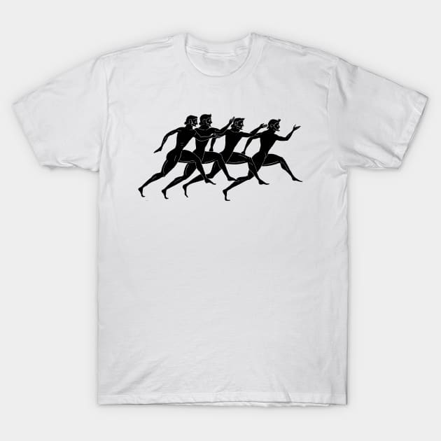 Ancient Greek Runners Olympic Athletes Running Black T-Shirt by oknoki